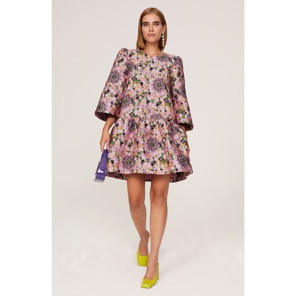 Essentiel Antwerp Dresses & Skirts - Essentiel Antwerp Camas Pink Floral Jacquard Wide Sleeve Cocktail Mini Dress 6